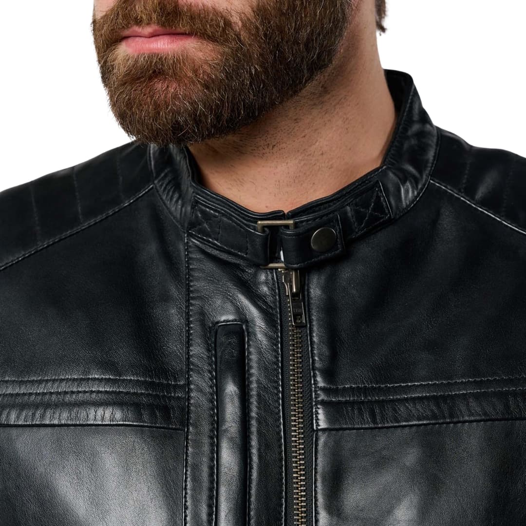 Black Mens Leather Biker Jacket (5)