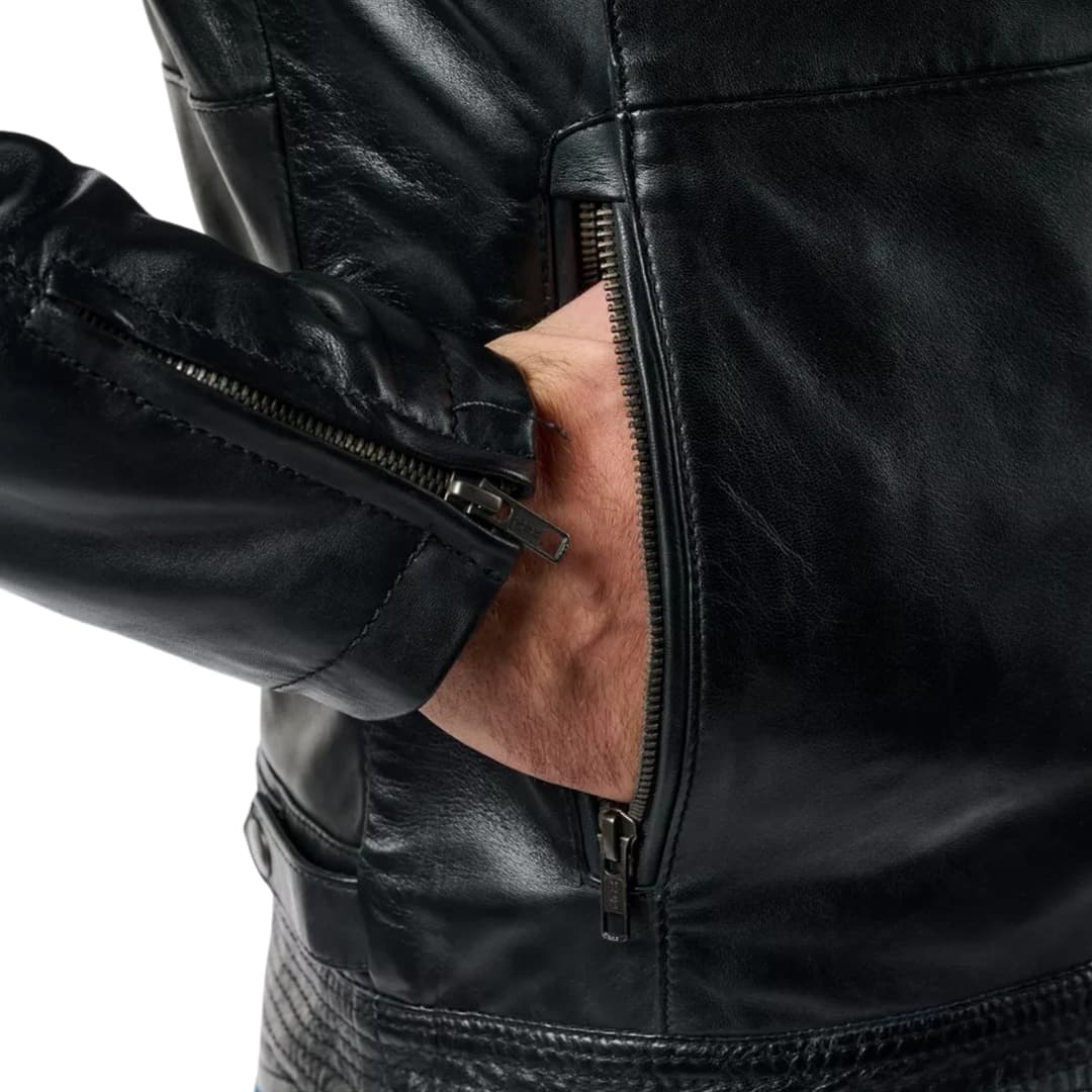 Black Mens Leather Biker Jacket (6)