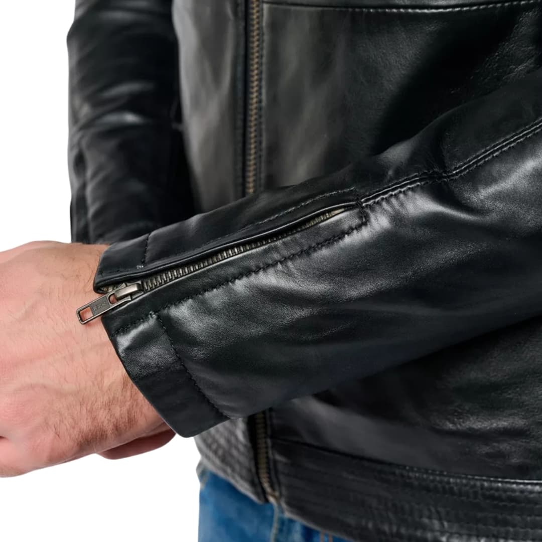 Black Mens Leather Biker Jacket (7)