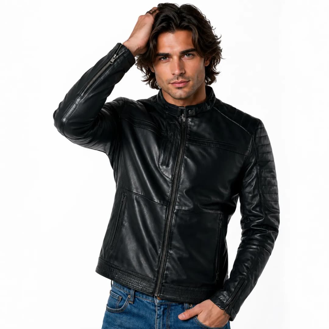 Cafe Racer Black Leather Biker_4