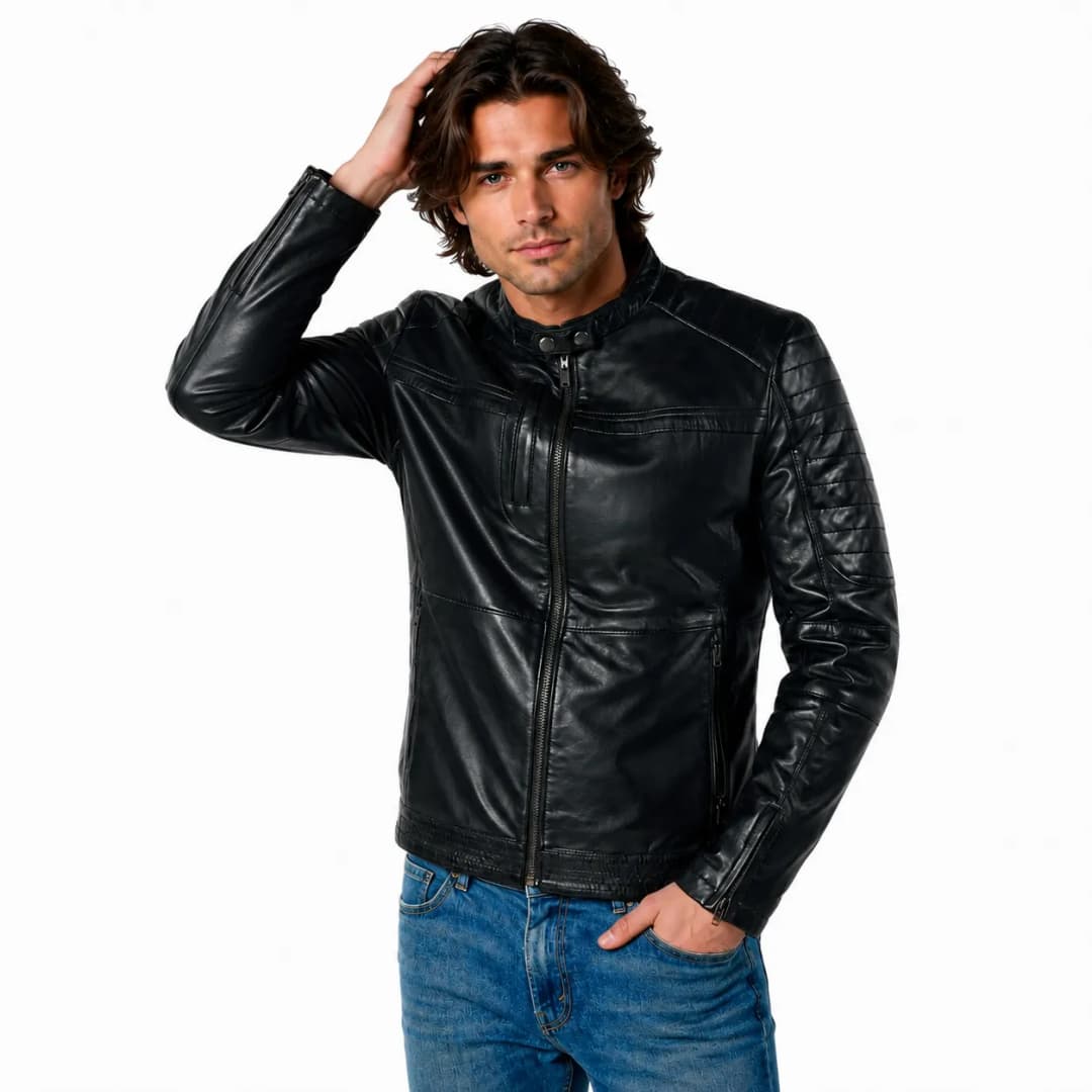 Cafe Racer Black Leather Biker_5