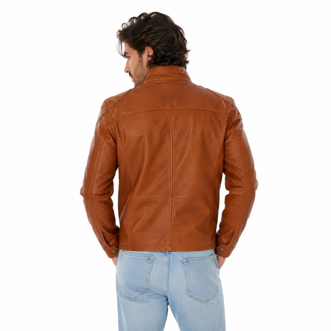 Mens Brown Leather Trucker Jacket_5