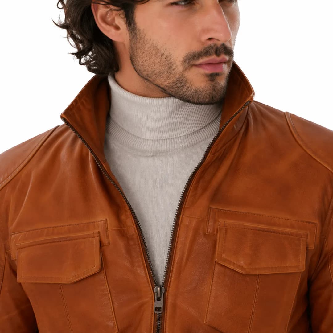 Mens Brown Leather Trucker Jacket_6