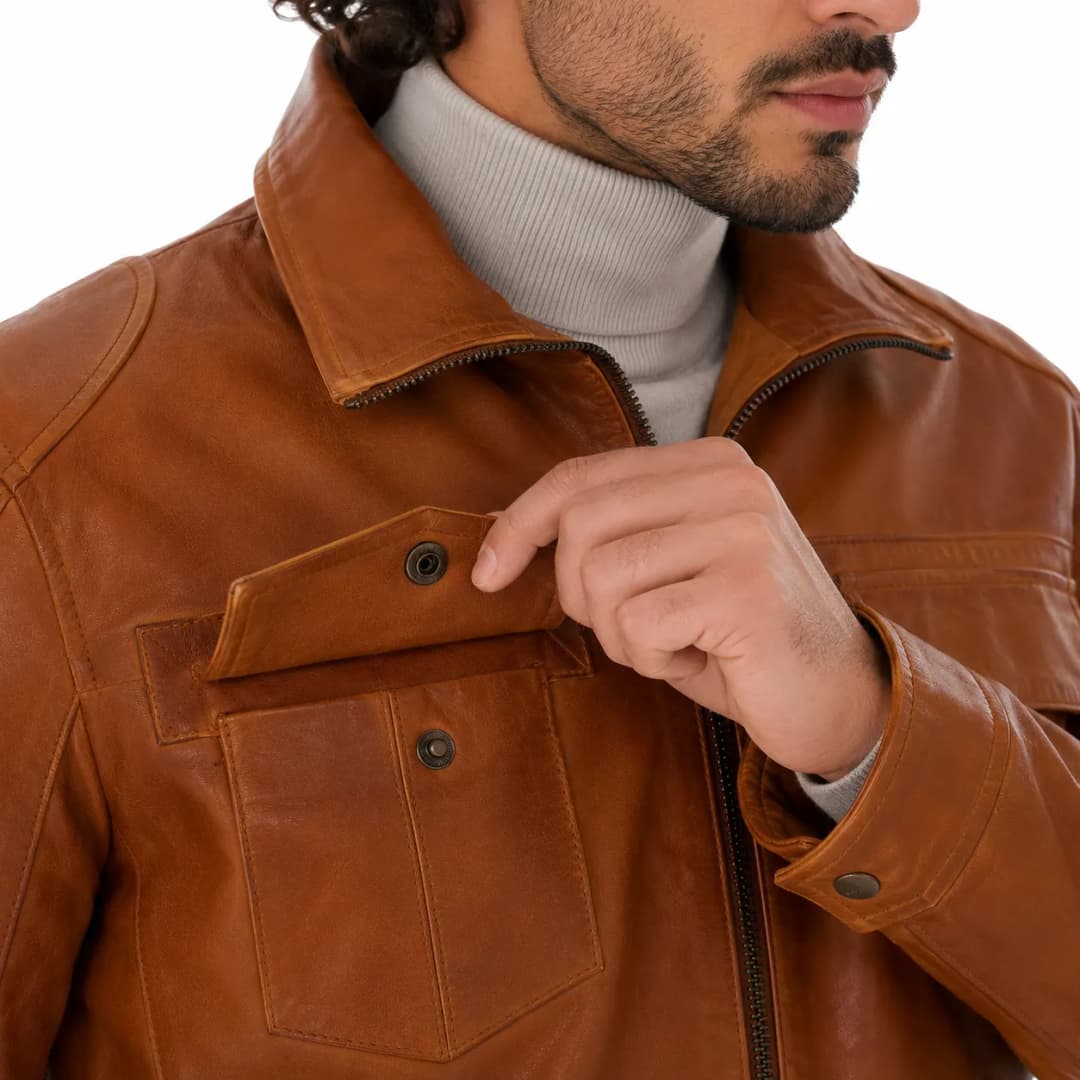 Mens Brown Leather Trucker Jacket_7
