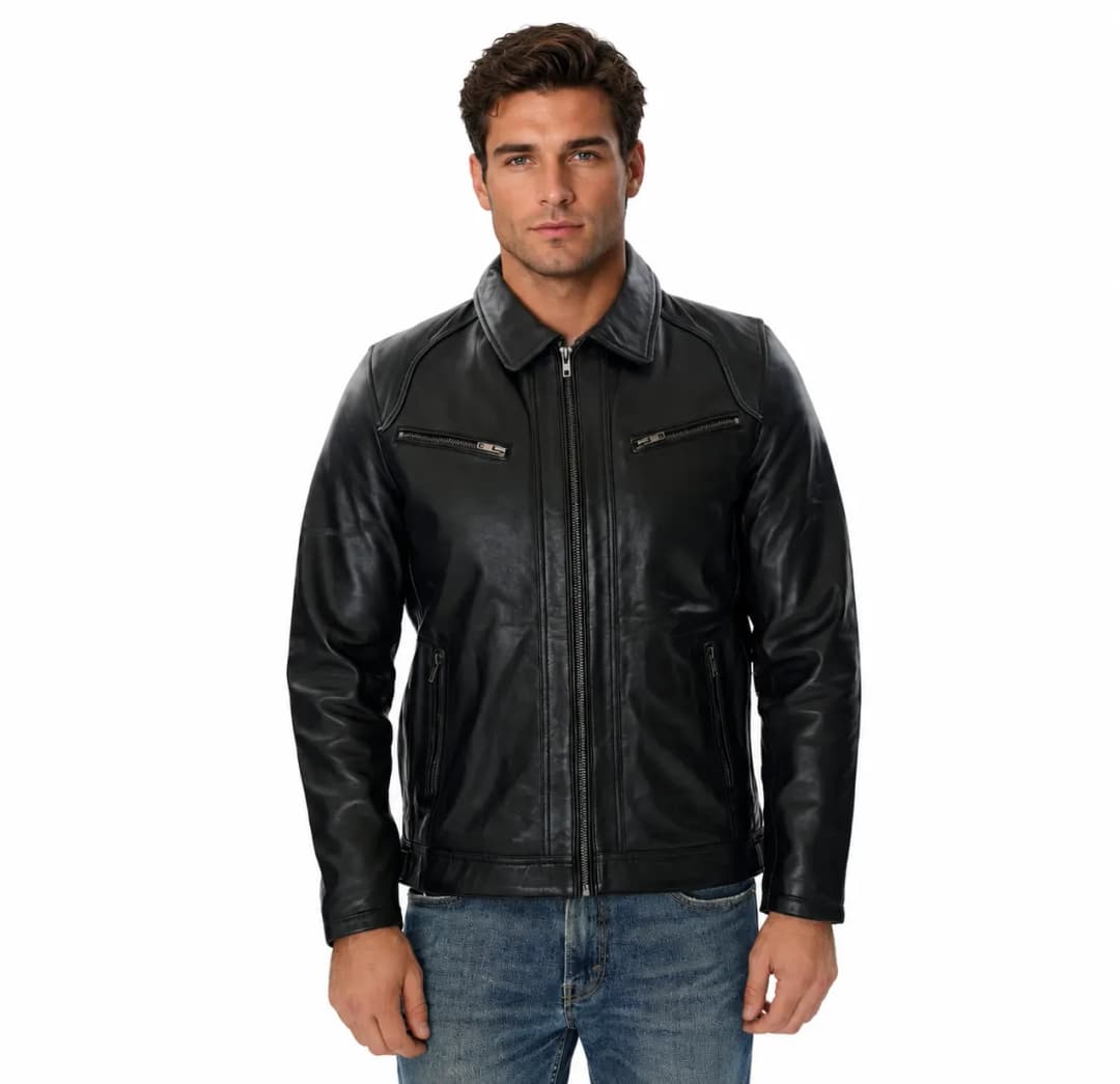 Mens Genuine Black Leather Jacket_1