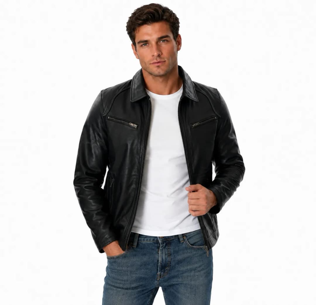 Mens Genuine Black Leather Jacket_4