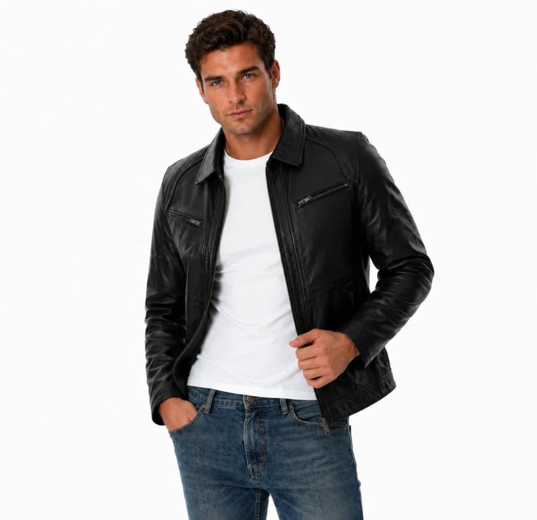 Mens Genuine Black Leather Jacket_5