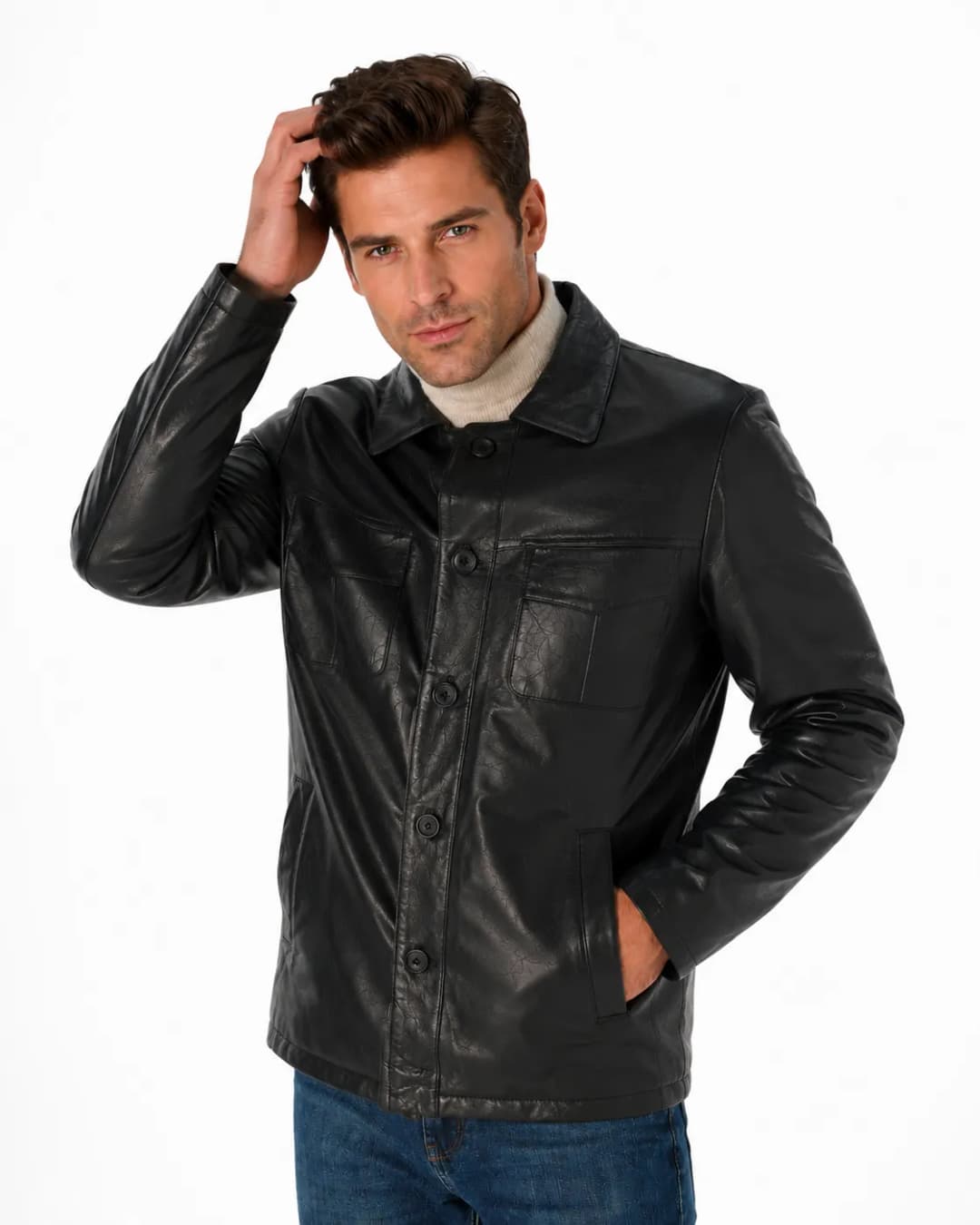 Mens Vintage Black Leather Jacket_3