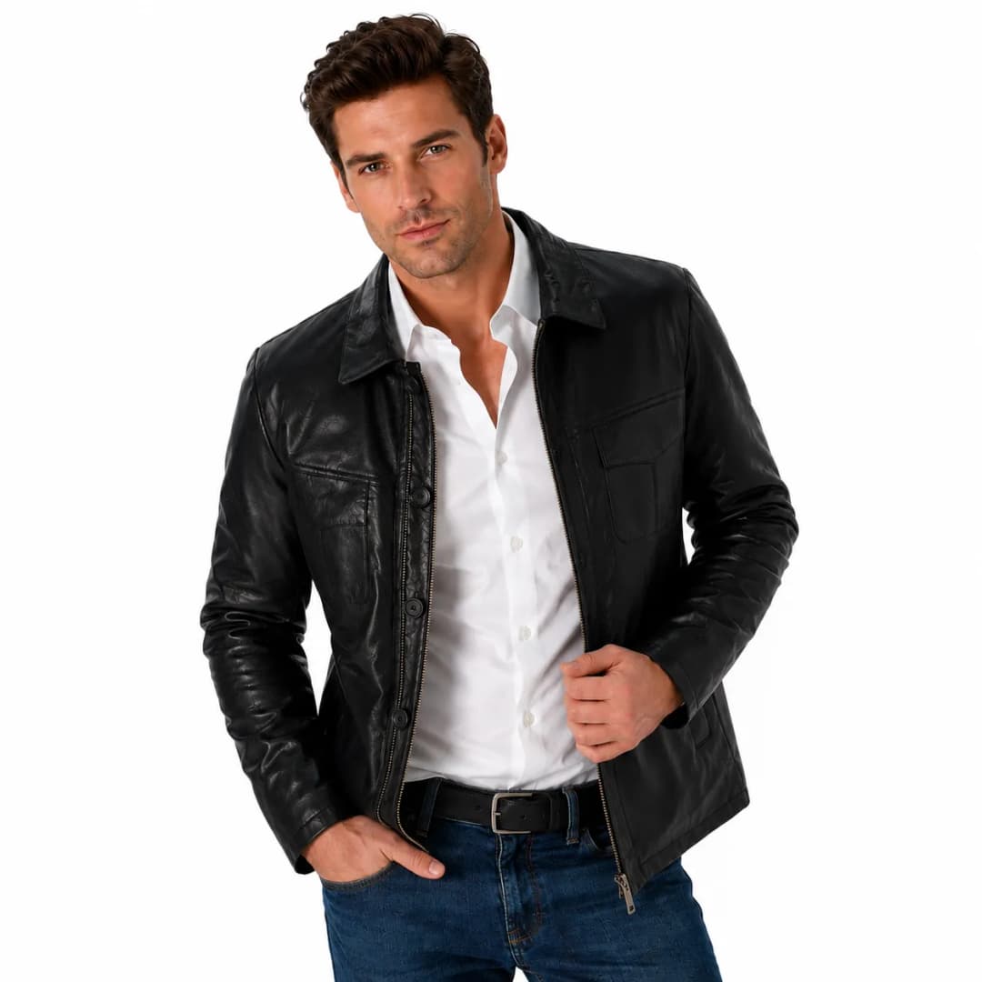 Mens Vintage Black Leather Jacket_5