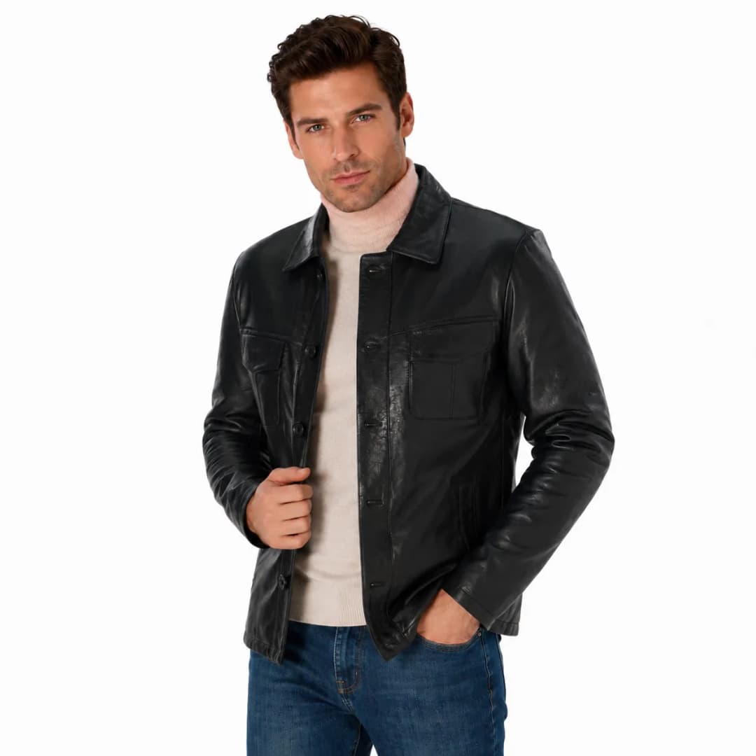 Mens Vintage Black Leather Jacket_7