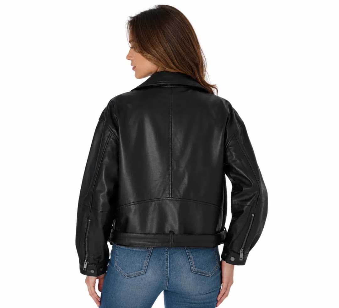 Womens Black Moto Leather Jacket-4