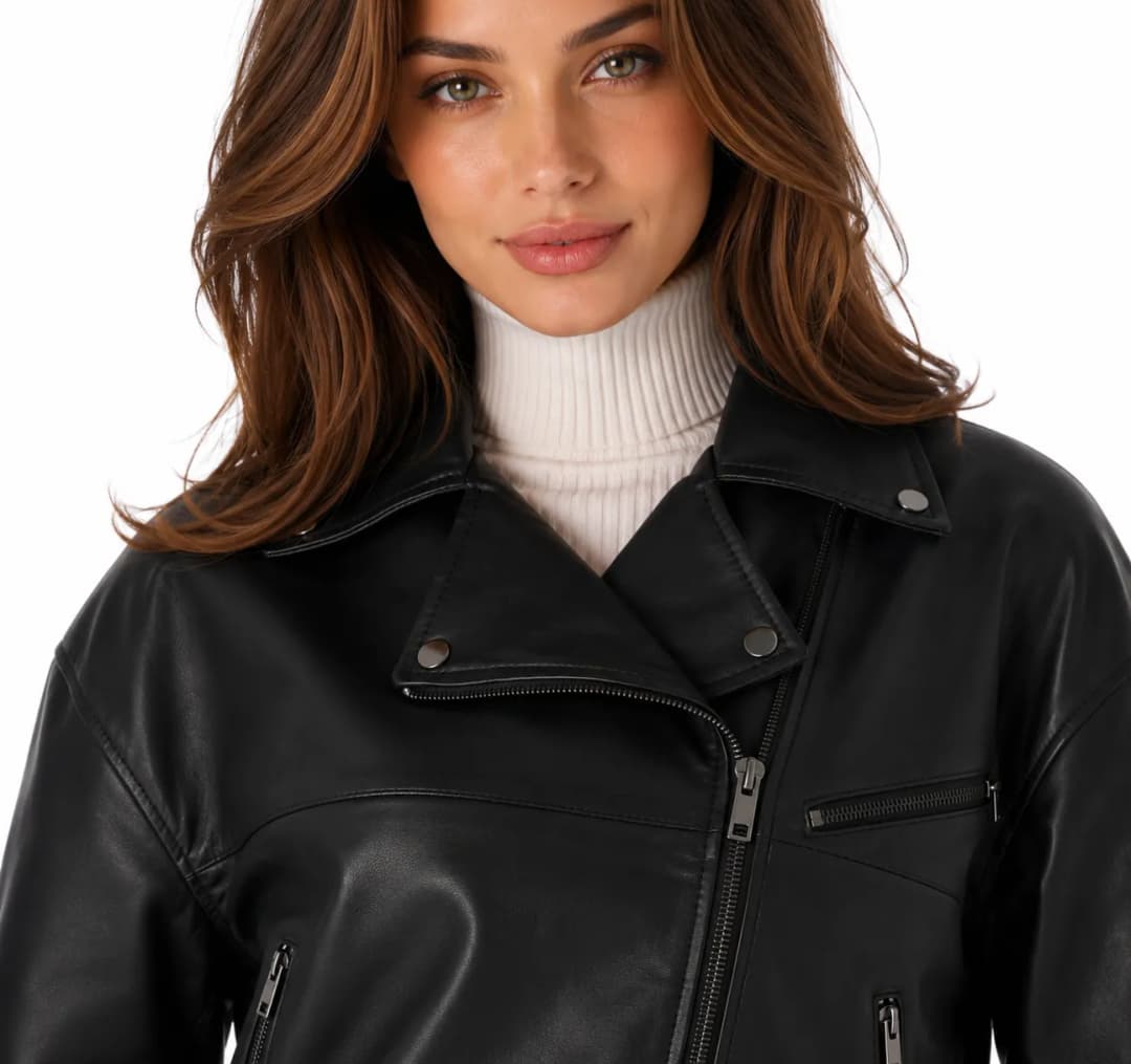 Womens Black Moto Leather Jacket-5