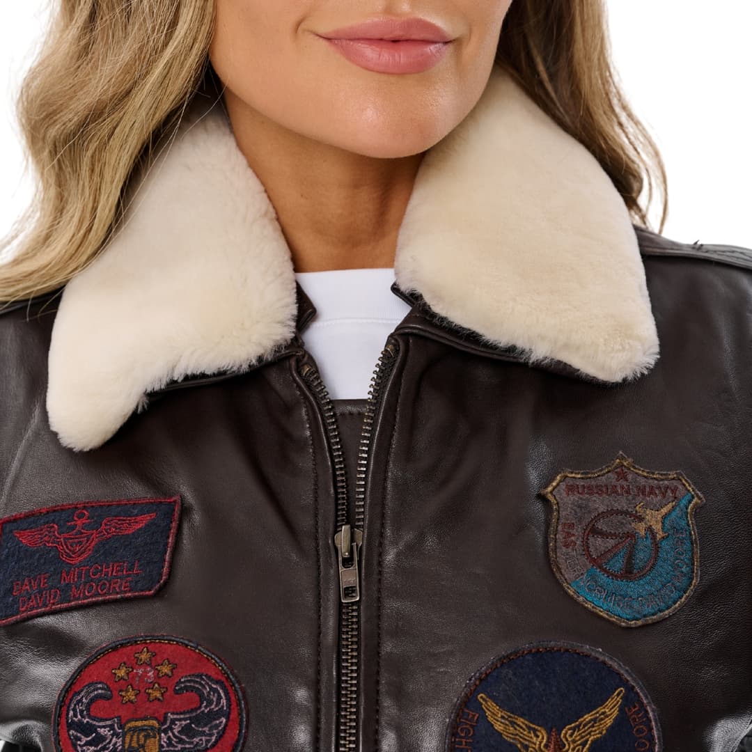 Vintage Brown Women’s Aviator Bomber Jacket With Fur Collar