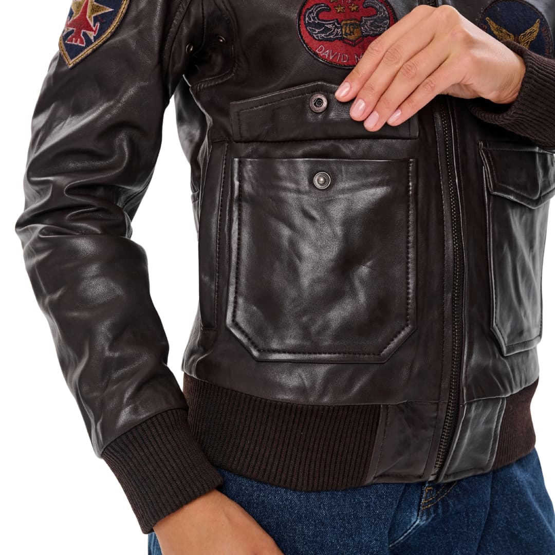 Vintage Brown Women’s Aviator Bomber Jacket With Fur Collar