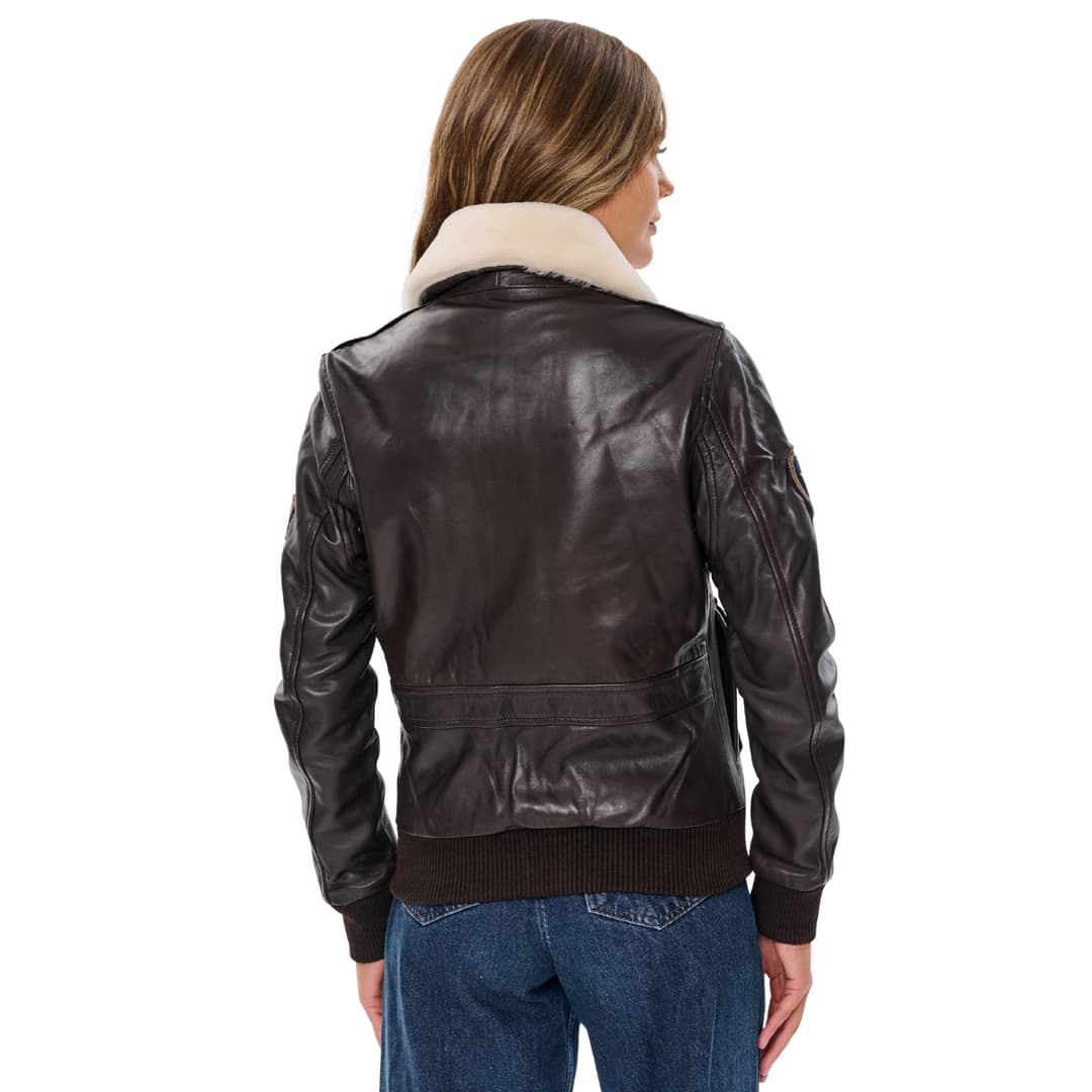 Vintage Brown Women’s Aviator Bomber Jacket With Fur Collar