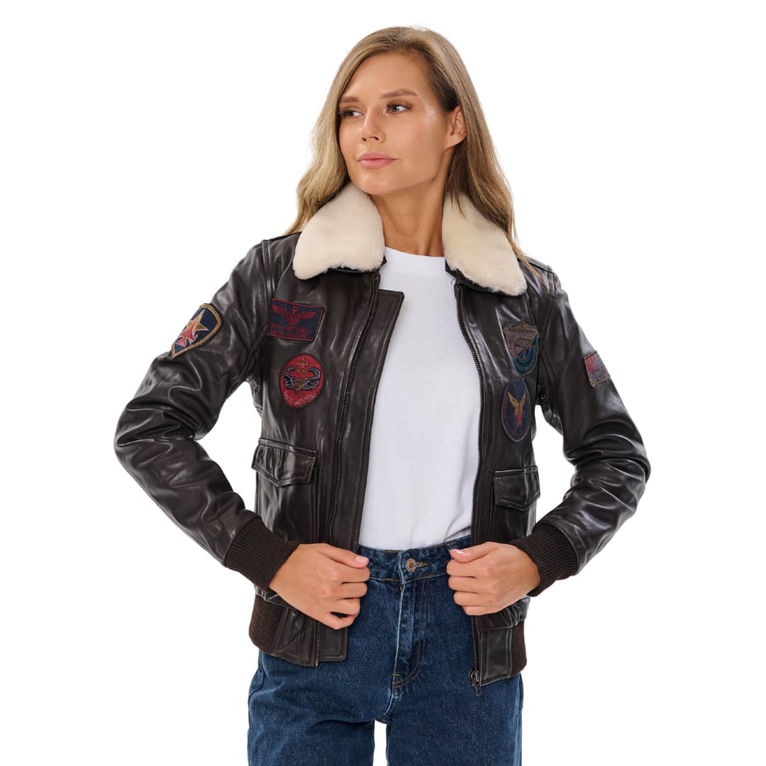 Vintage Brown Women’s Aviator Bomber Jacket With Fur Collar