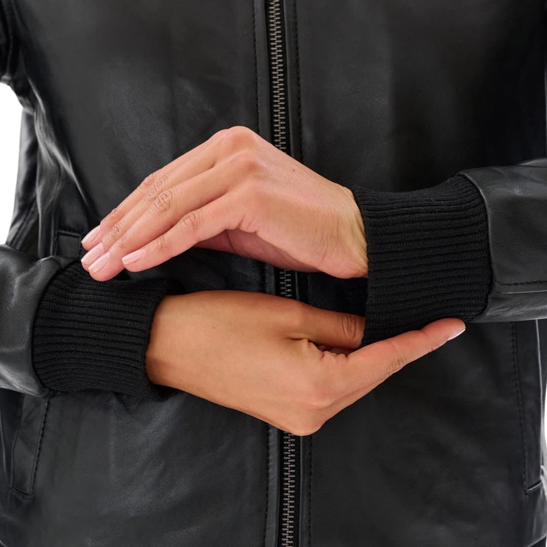 Women’s Black Aviator Leather Jacket with Shearling Collar