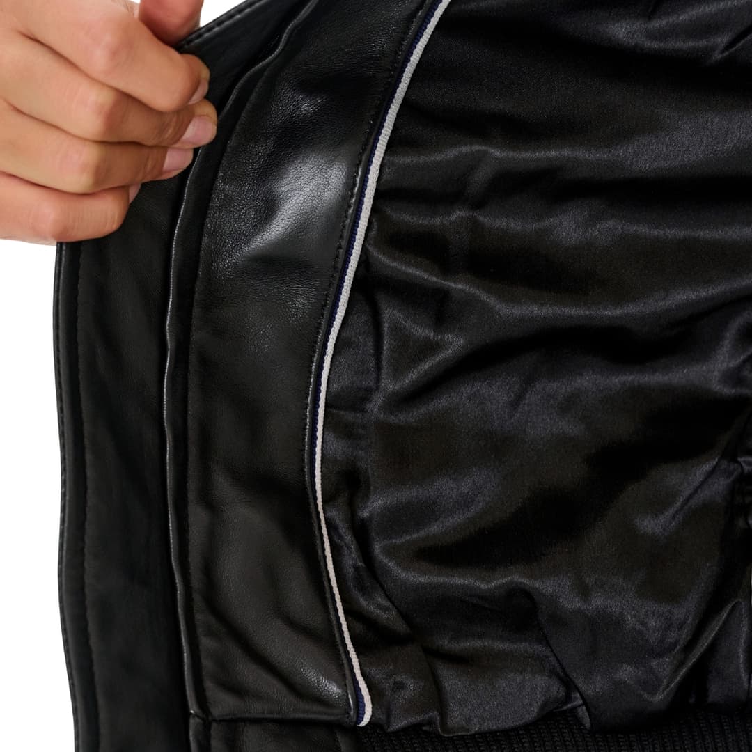 Womens Black Leather Aviator Jacket with Detachable Fur Collar