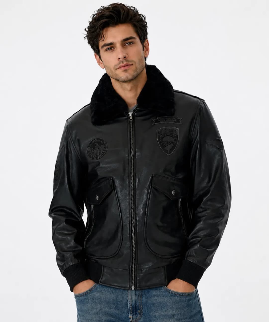 Mens Black Leather Flight Jacket_2