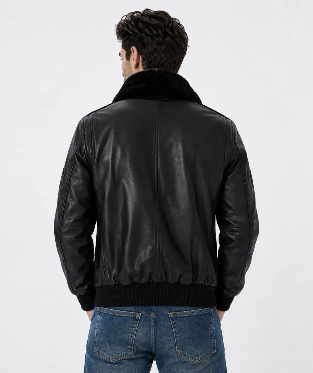Mens Black Leather Flight Jacket_5
