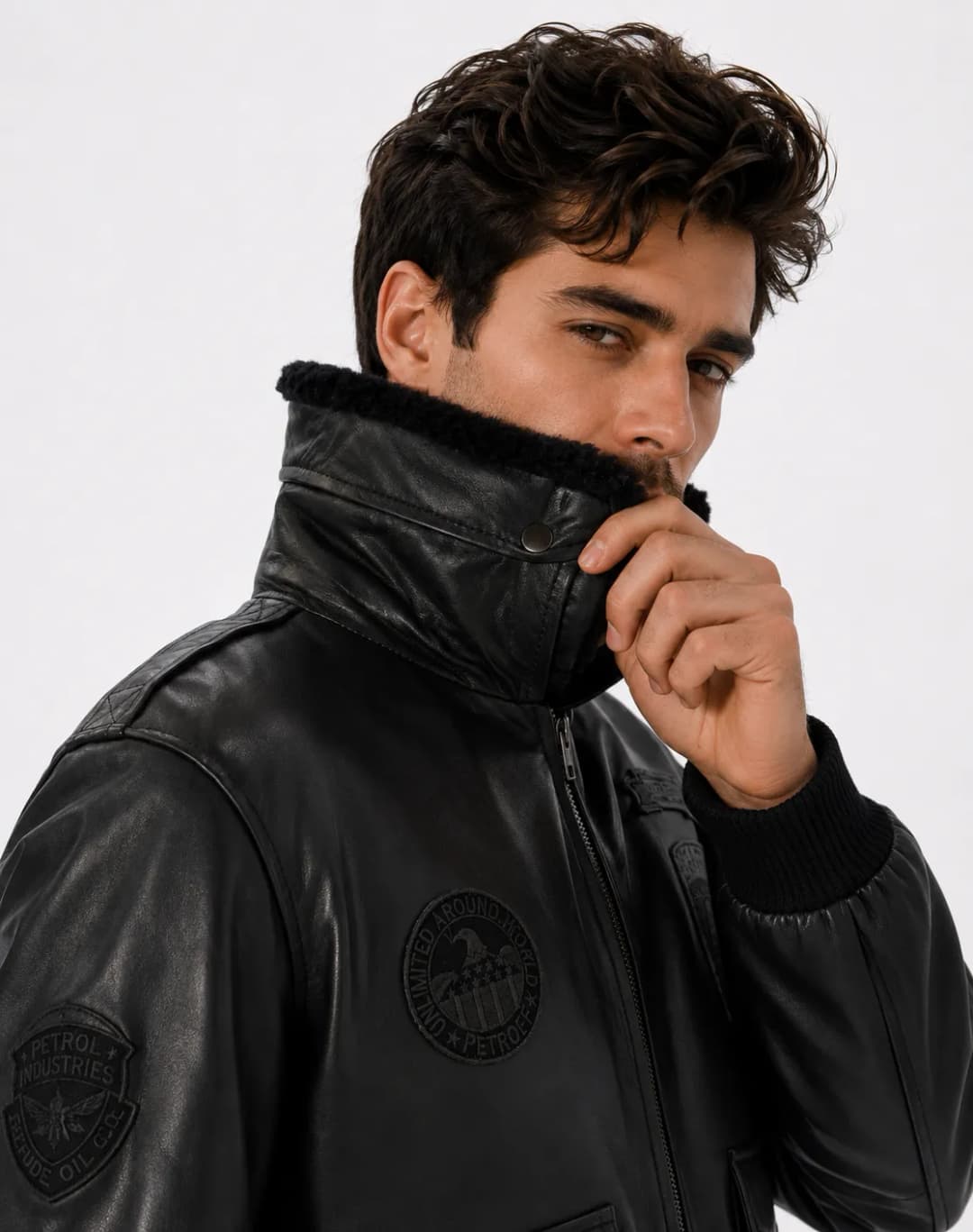 Mens Black Leather Flight Jacket_6