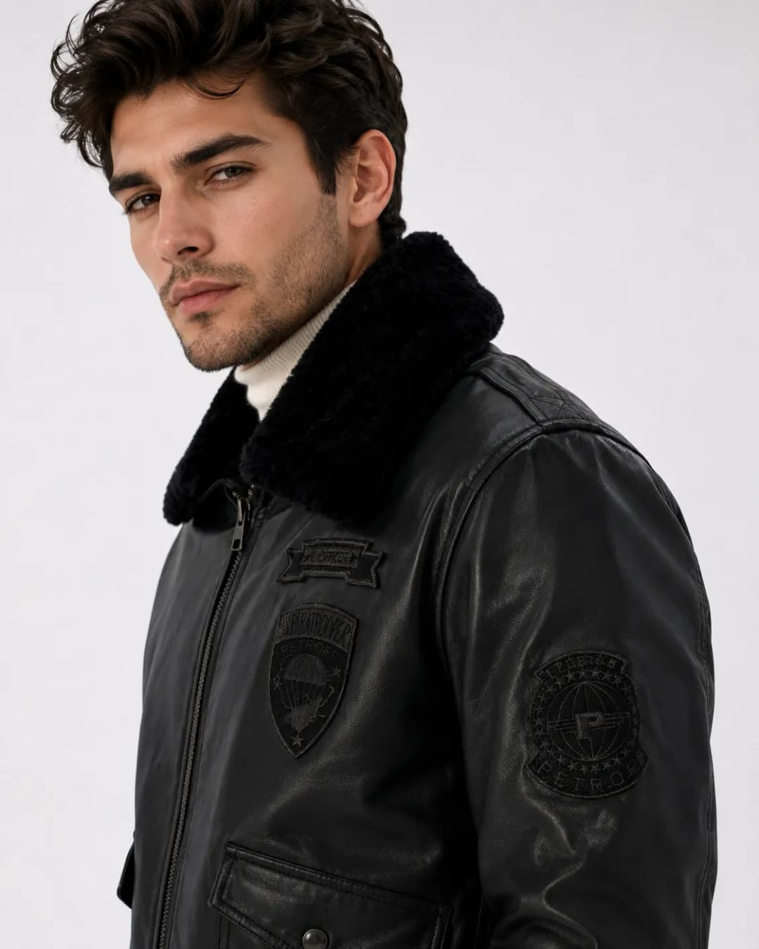 Mens Black Leather Flight Jacket_7