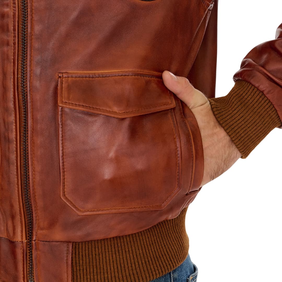 Mens Brown Leather Aviator Jacket With Sheepskin Fur Collar