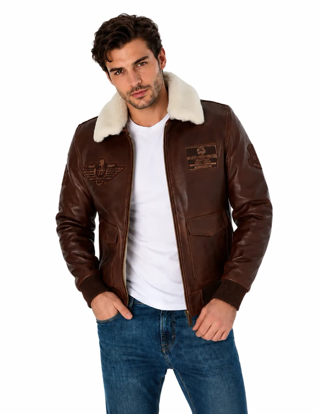 Mens Air Force Leather Flight Jacket With Fur Collar_4