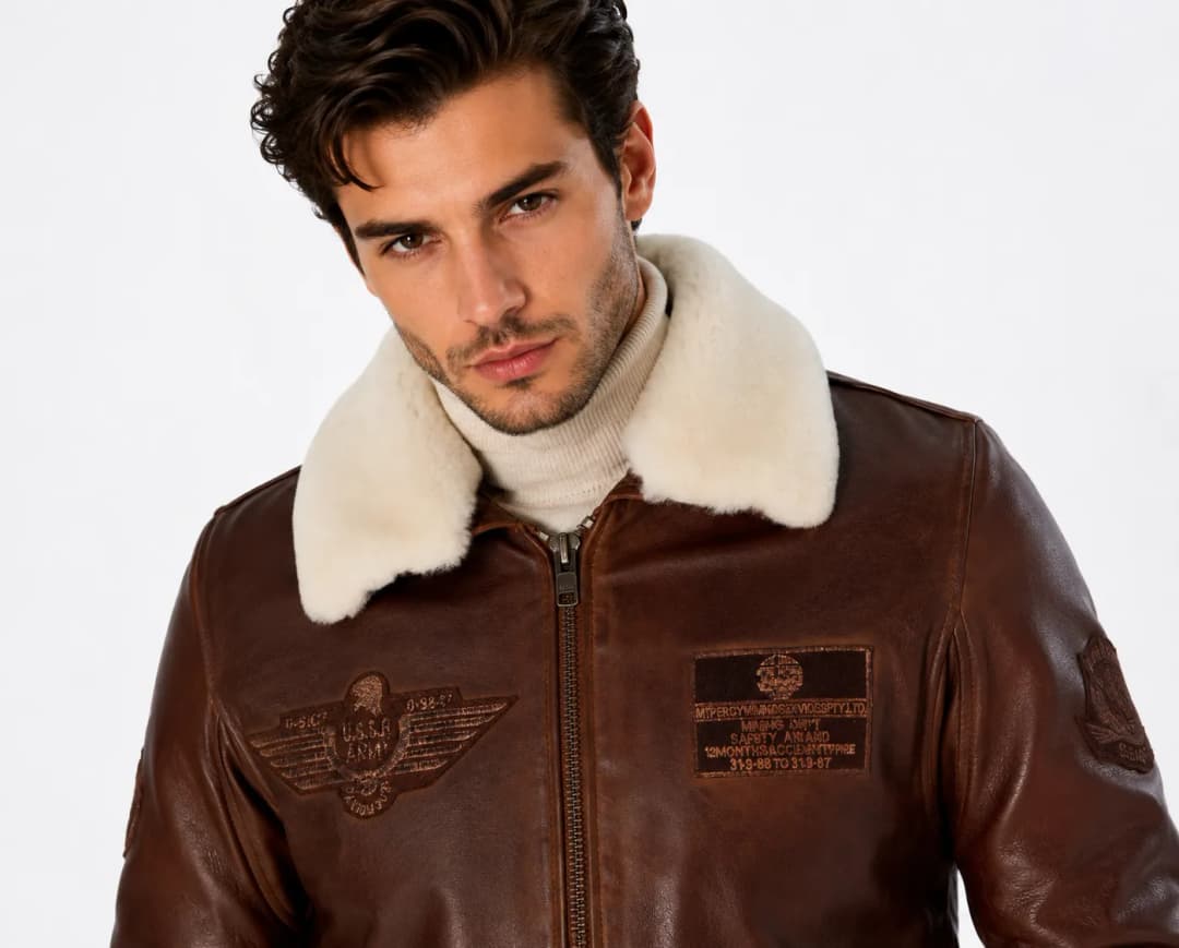 Mens Air Force Leather Flight Jacket With Fur Collar_7
