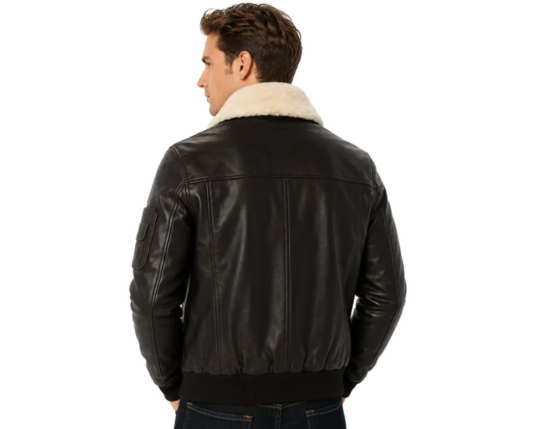 Mens Brown Leather Aviator Jacket with Fur Collarr_6