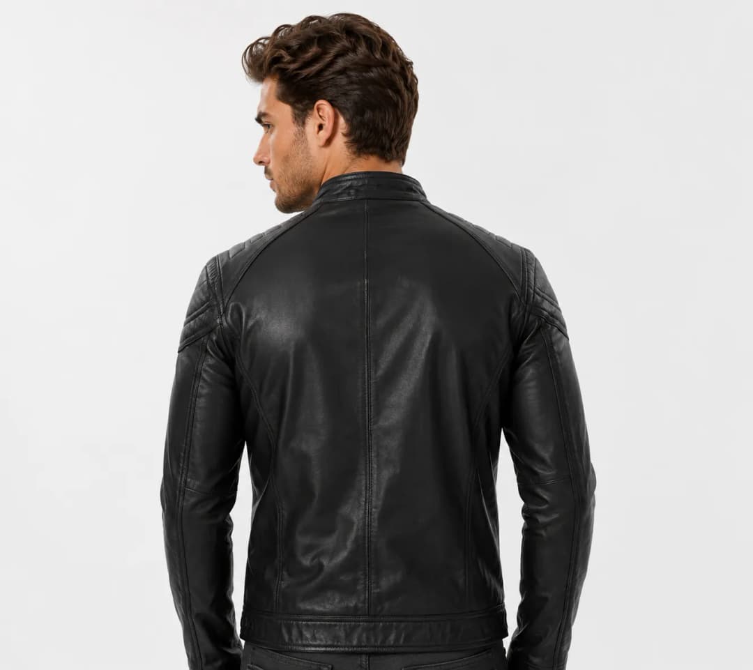 Mens Cafe Racer Black Leather Motorcycle Jacket_7