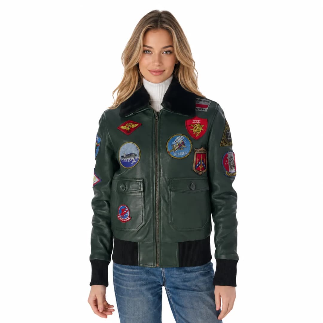 Womens Green G-1 Aviator Bomber Jacket-1