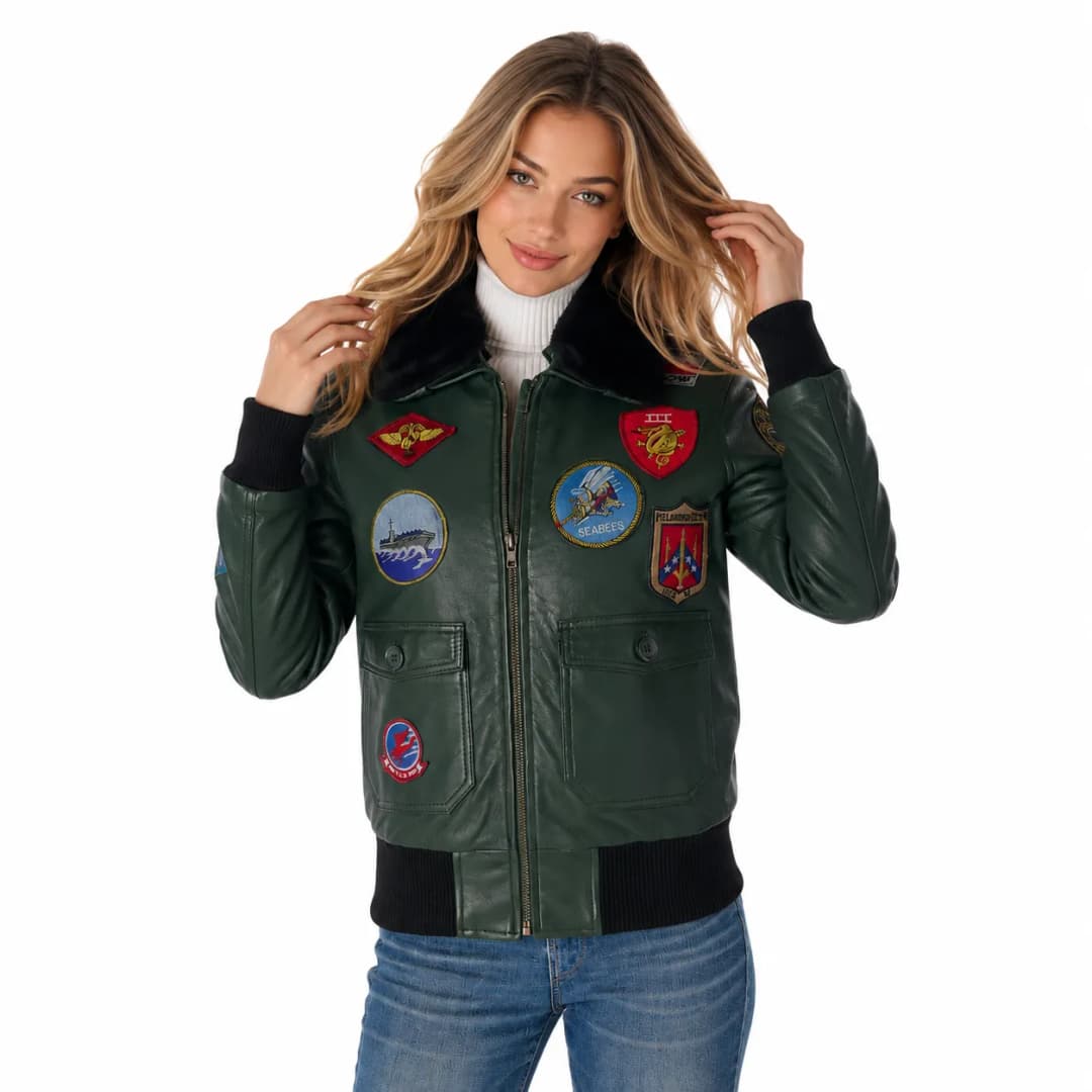 Womens Green G-1 Aviator Bomber Jacket-2