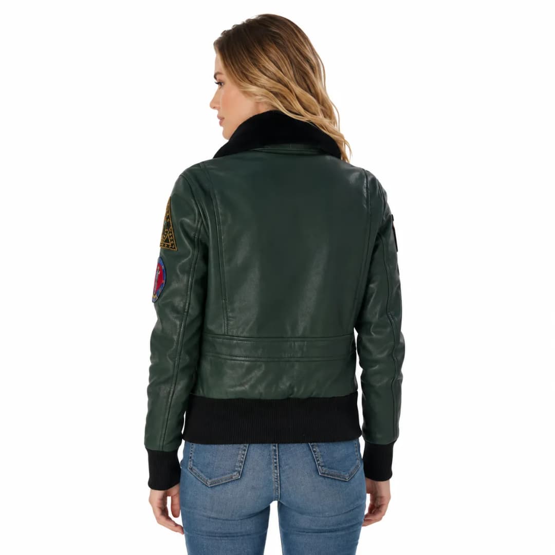 Womens Green G-1 Aviator Bomber Jacket-4