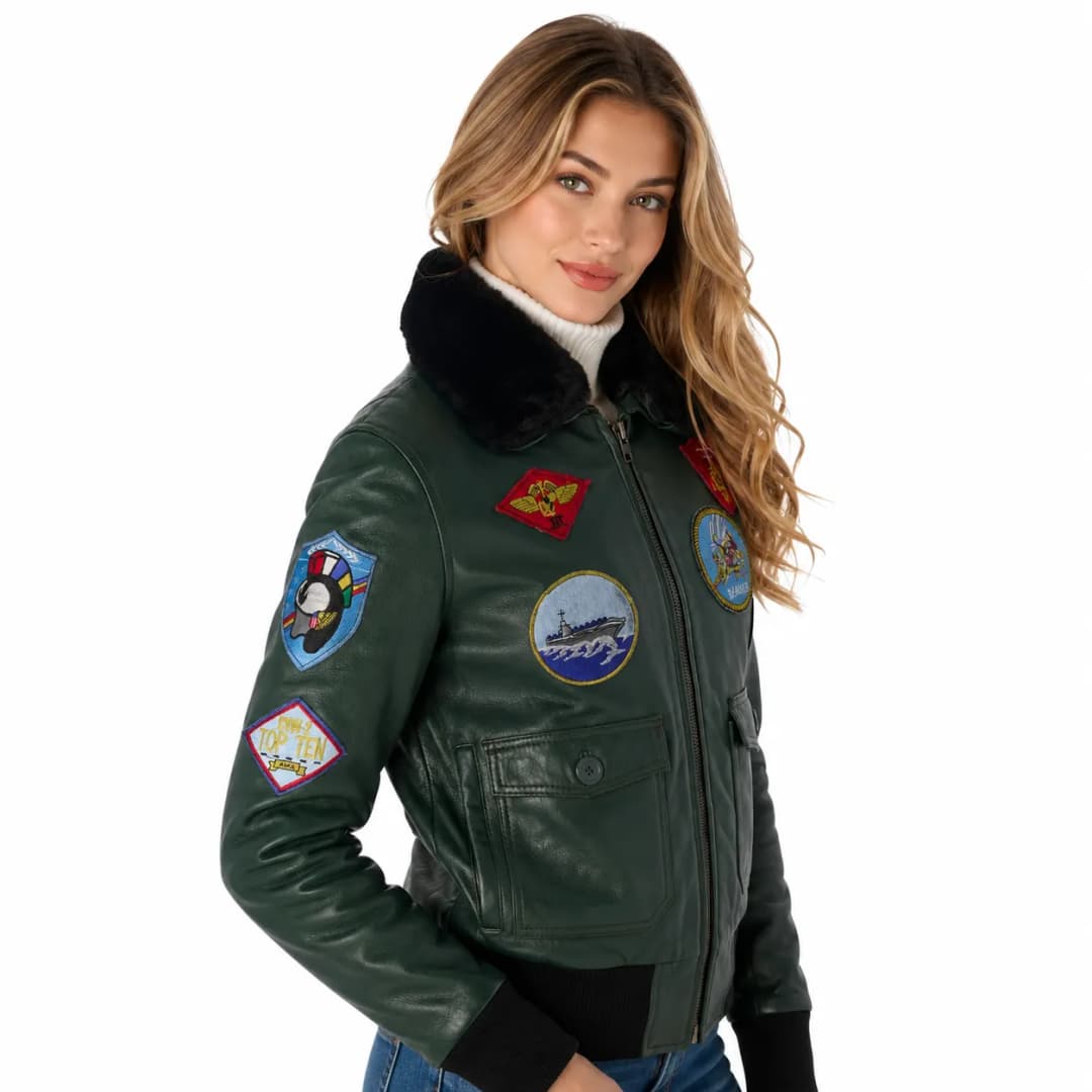 Womens Green G-1 Aviator Bomber Jacket-5