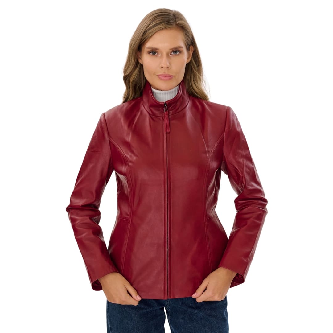 Womens Lambskin Slim Fit Burgendy Leather Jacket