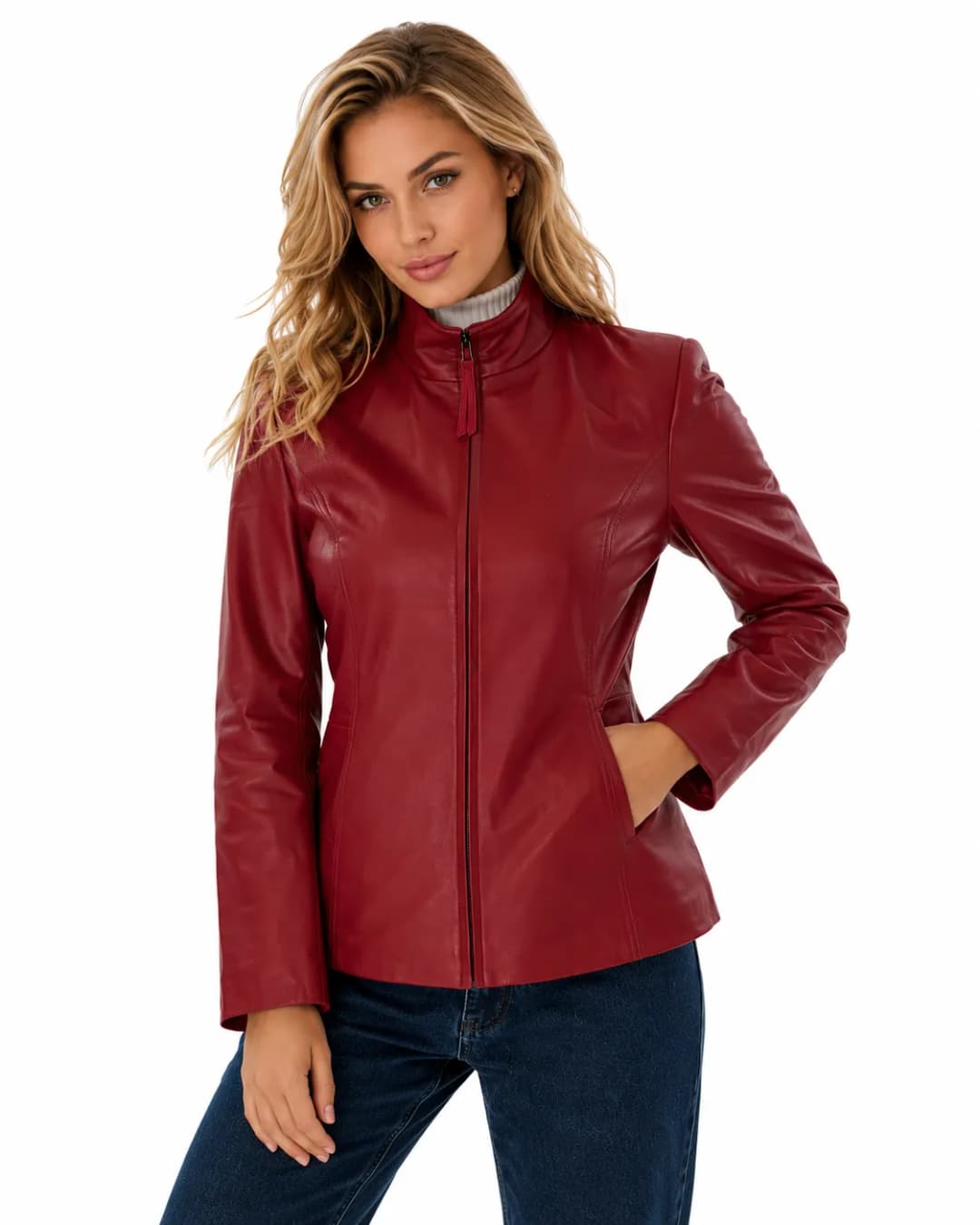 Women’s Slim Fit Burgundy Leather Jacket-3