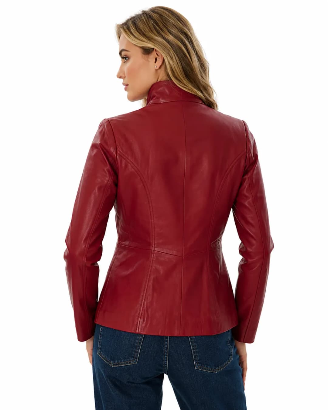 Women’s Slim Fit Burgundy Leather Jacket-4