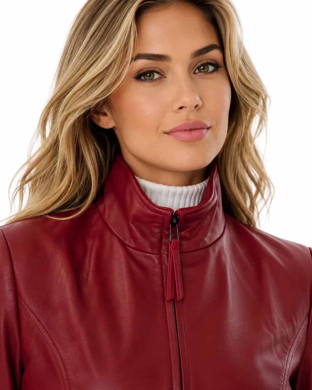Women’s Slim Fit Burgundy Leather Jacket-5