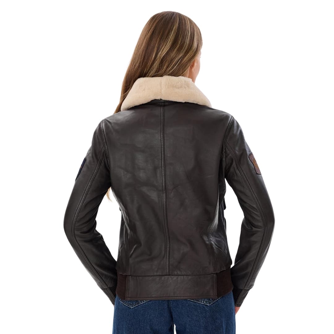 G1 Pilot Jacket Brown with Detachable Shearling Collar Womens