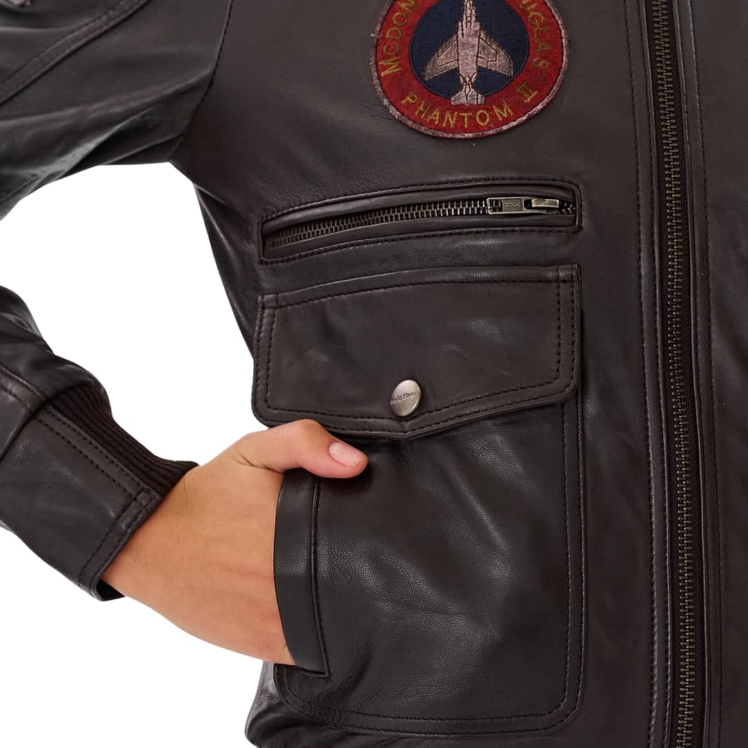 G1 Pilot Jacket Brown with Detachable Shearling Collar Womens