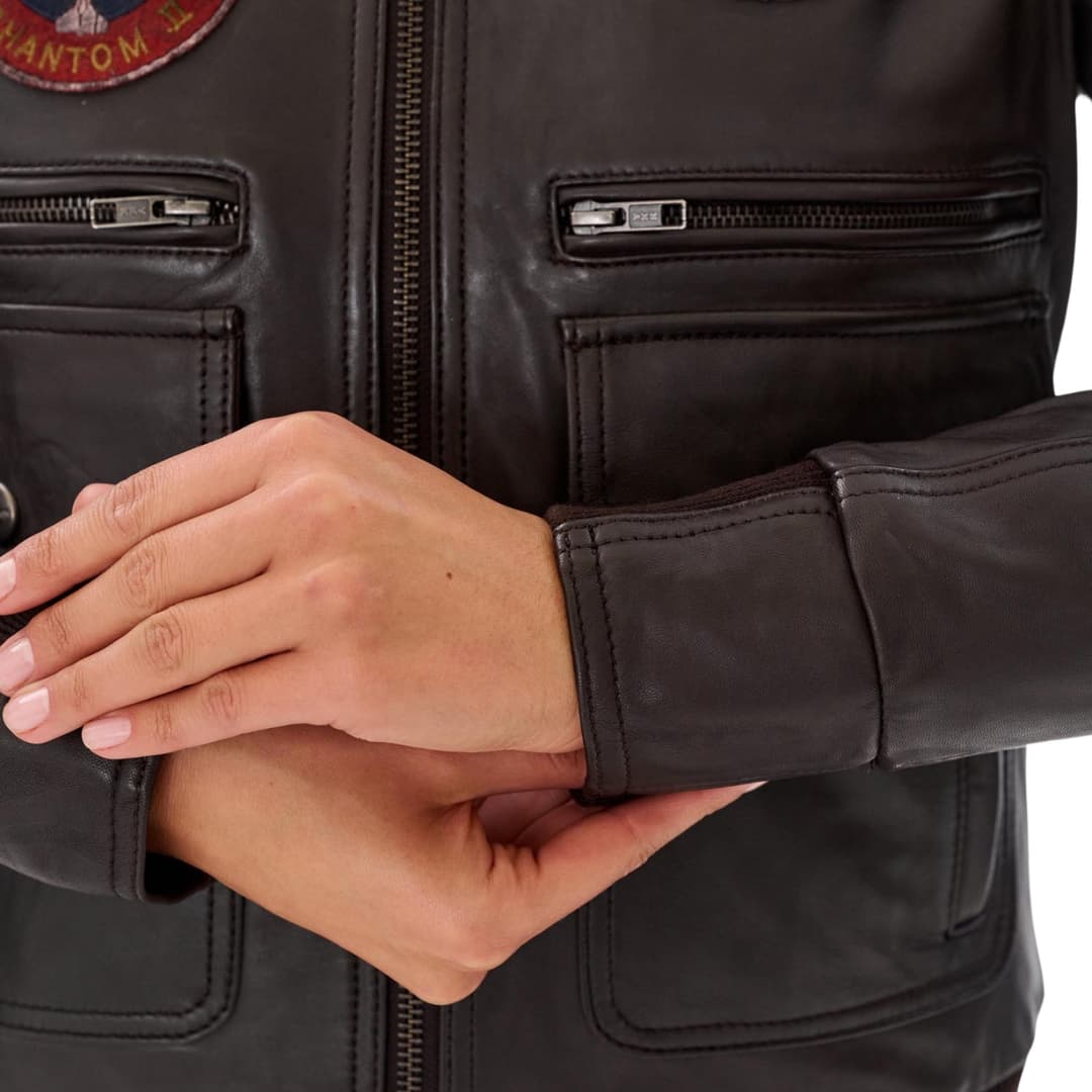 G1 Pilot Jacket Brown with Detachable Shearling Collar Womens