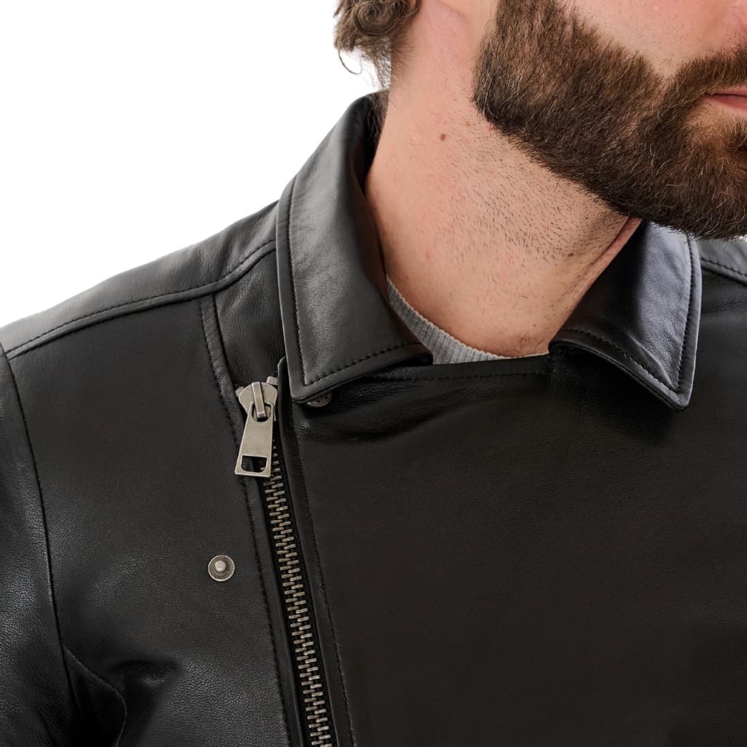 Men Black Genuine Leather Biker Jacket
