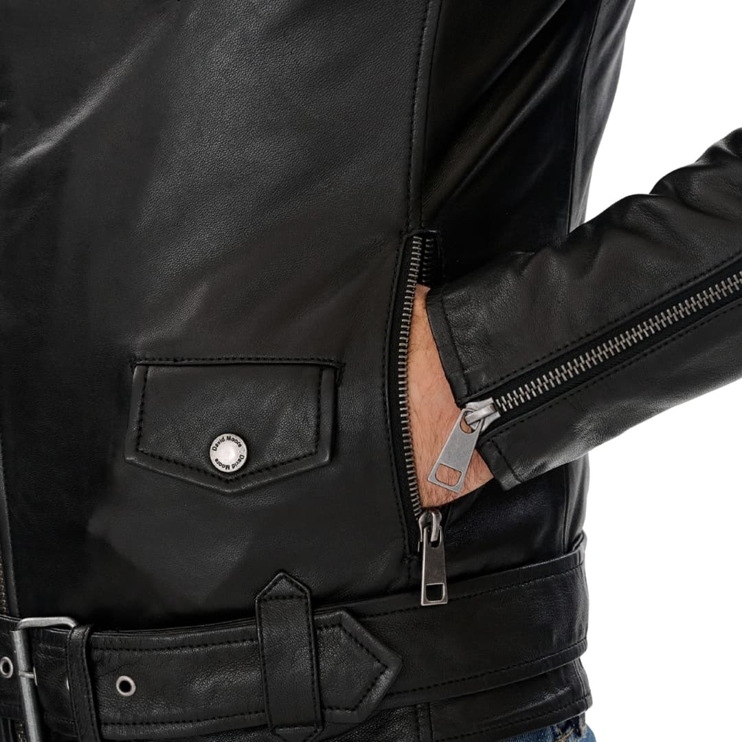 Men Black Genuine Leather Biker Jacket