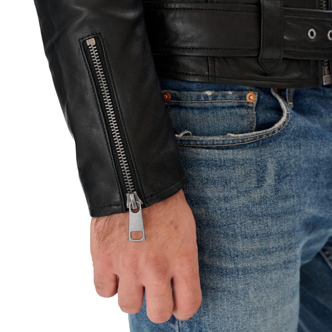 Men Black Genuine Leather Biker Jacket