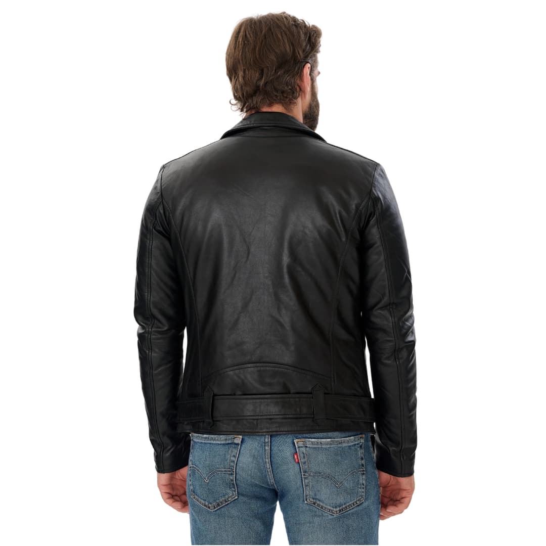 Men Black Genuine Leather Biker Jacket