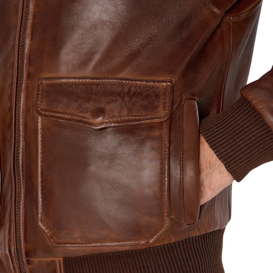 Mens Aviator Bomber Leather Jacket With Fur Collar