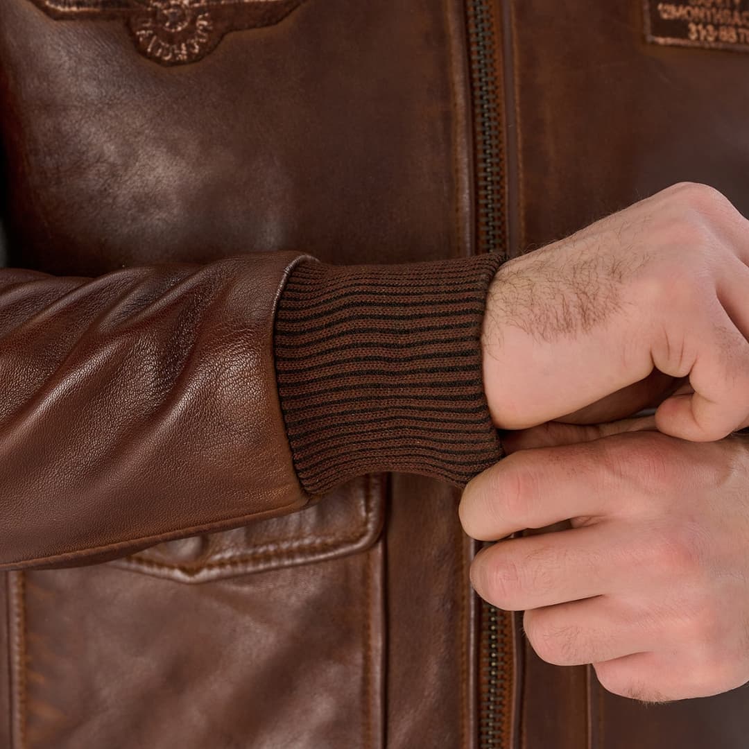 Mens Aviator Bomber Leather Jacket With Fur Collar