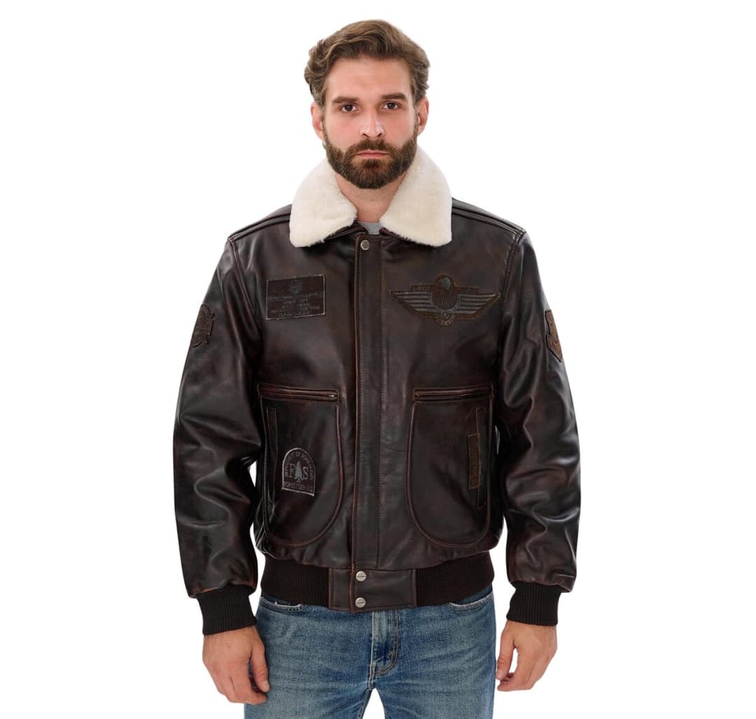 Mens Air Force Pilot Bomber Jacket With Shearling Collar