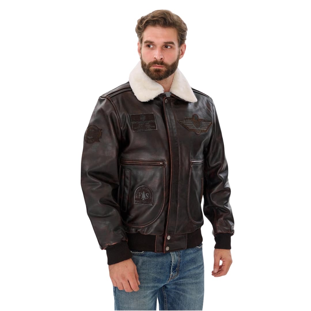 Mens Air Force Pilot Bomber Jacket With Shearling Collar